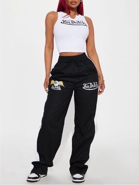 Cute Von Dutch Black Track Pants Leggings with Side Stripe & Logo NEW Size 1X